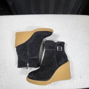 NEW Franco Sarto Women's Ulayna Suede Leather Wedge Ankle Boot Black  size10